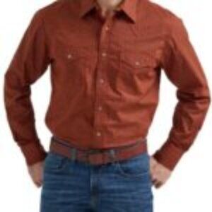 WRANGLER 20X Long Sleeve Rust Geo Print Snap Up/ Snap Flap Pockets Size Large